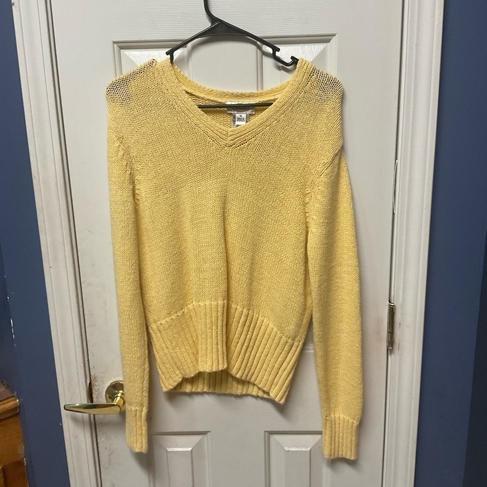 Talbots Yellow Gold Sweater Size Medium Open Crochet Button via-neck